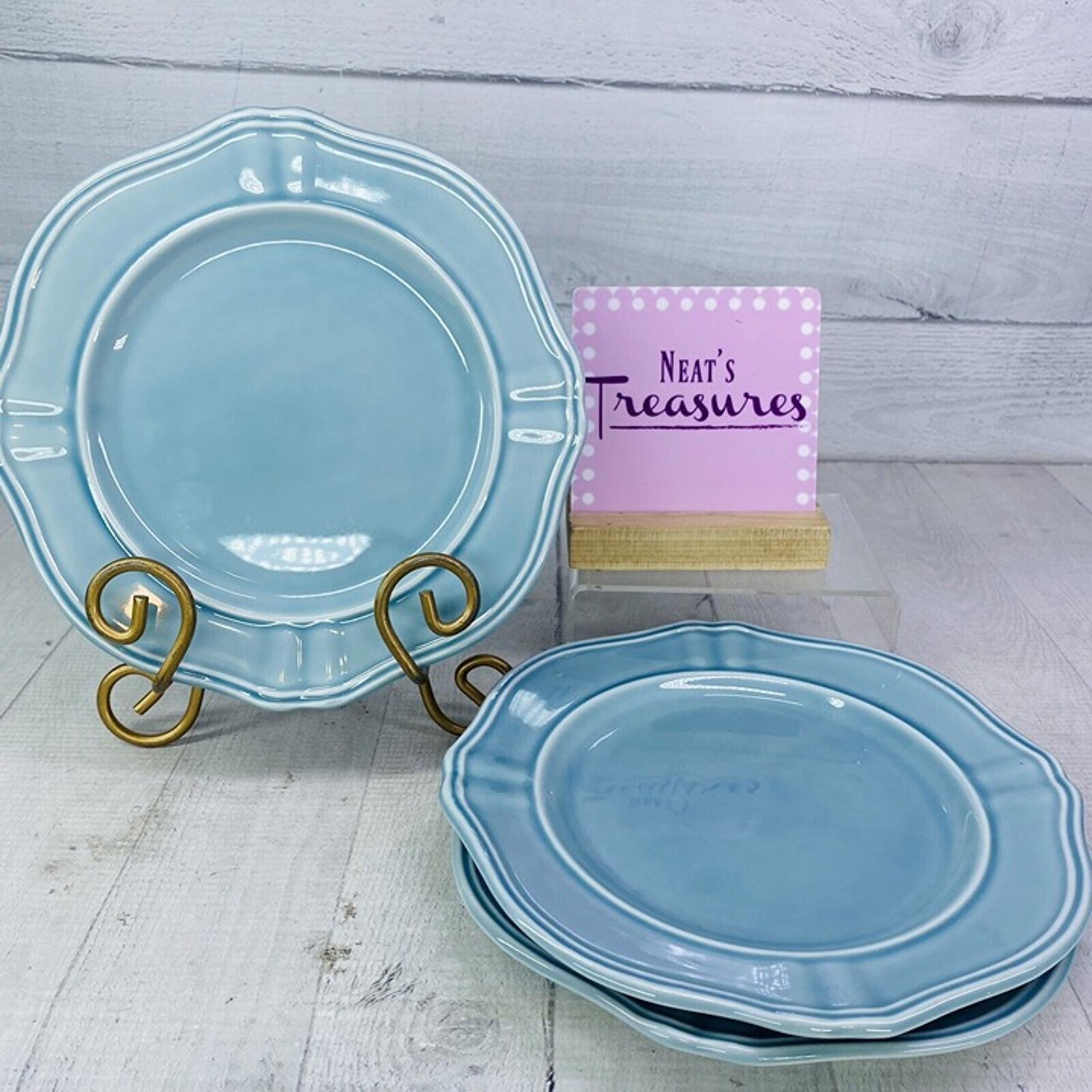 Threshold WELLSBRIGE AQUA Stoneware Blue Rim Scalloped Salad Lunch Plates Set 3