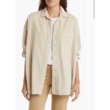 Frank & Eileen Women's Natural Oversize Button-Up Italian Corduroy Shirt White