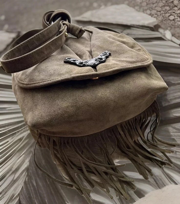 Very Special Things NY Fringe Crossbody Bag Mud Brown Suede Leather