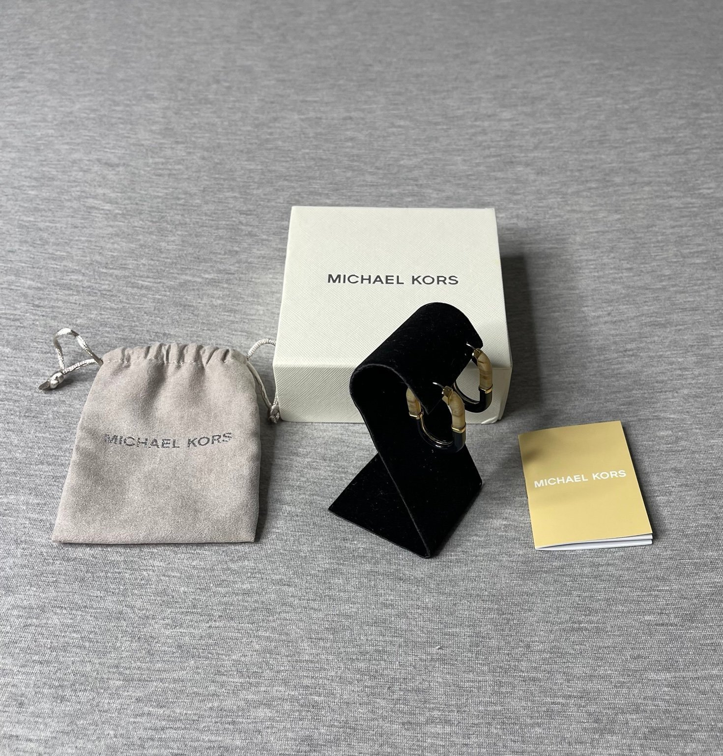 Michael Kors Empire Black & Brown Acetate Earrings, Pouch & Gift Box 3 PCS. Set