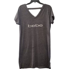Bebe Gray Striped Printed Sleep Dress L