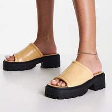 Topshop Patch chunky mule sandal in natural