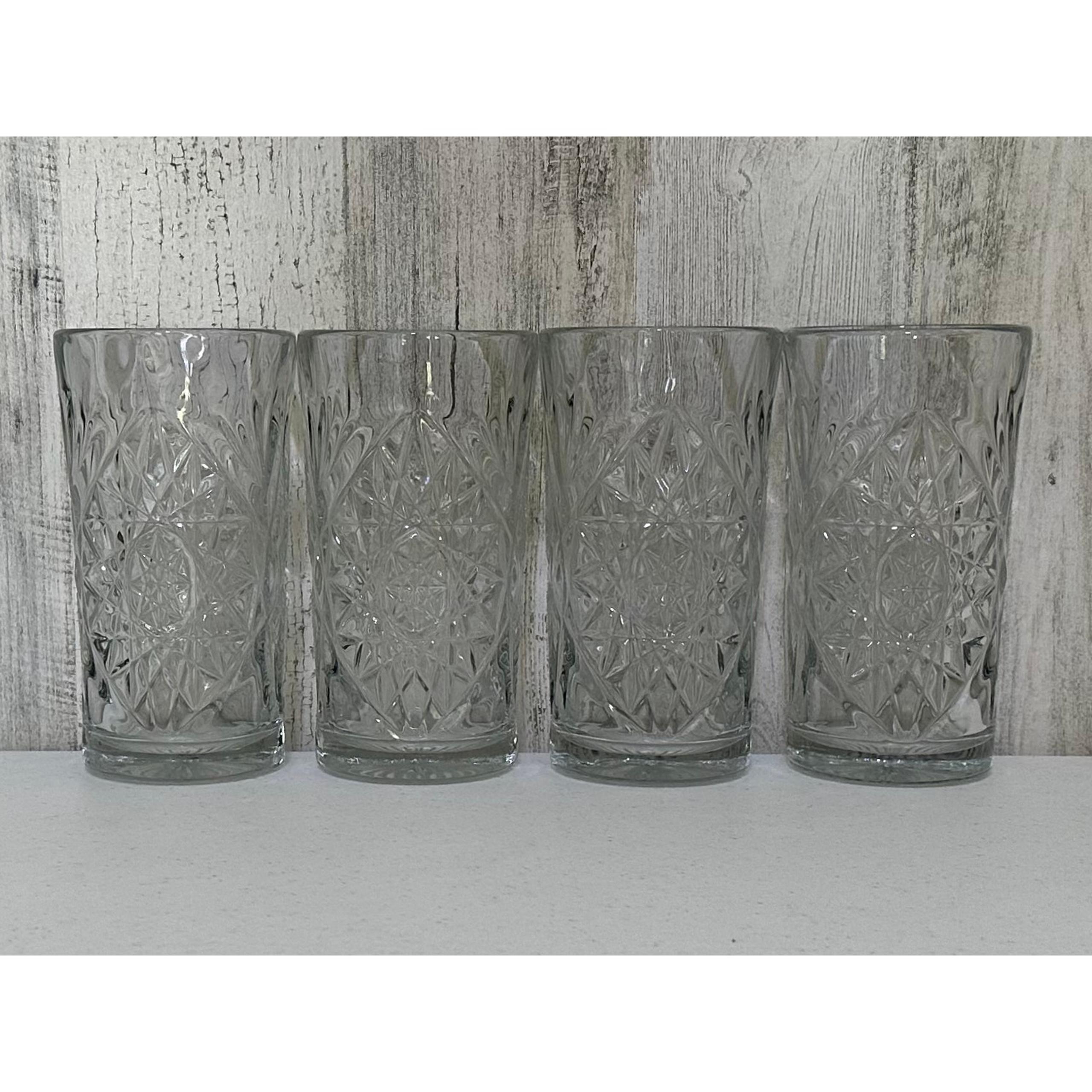 Libbey Hobstar Clear Glasses Highball Ice Tea Star of David Set of 4 Vintage