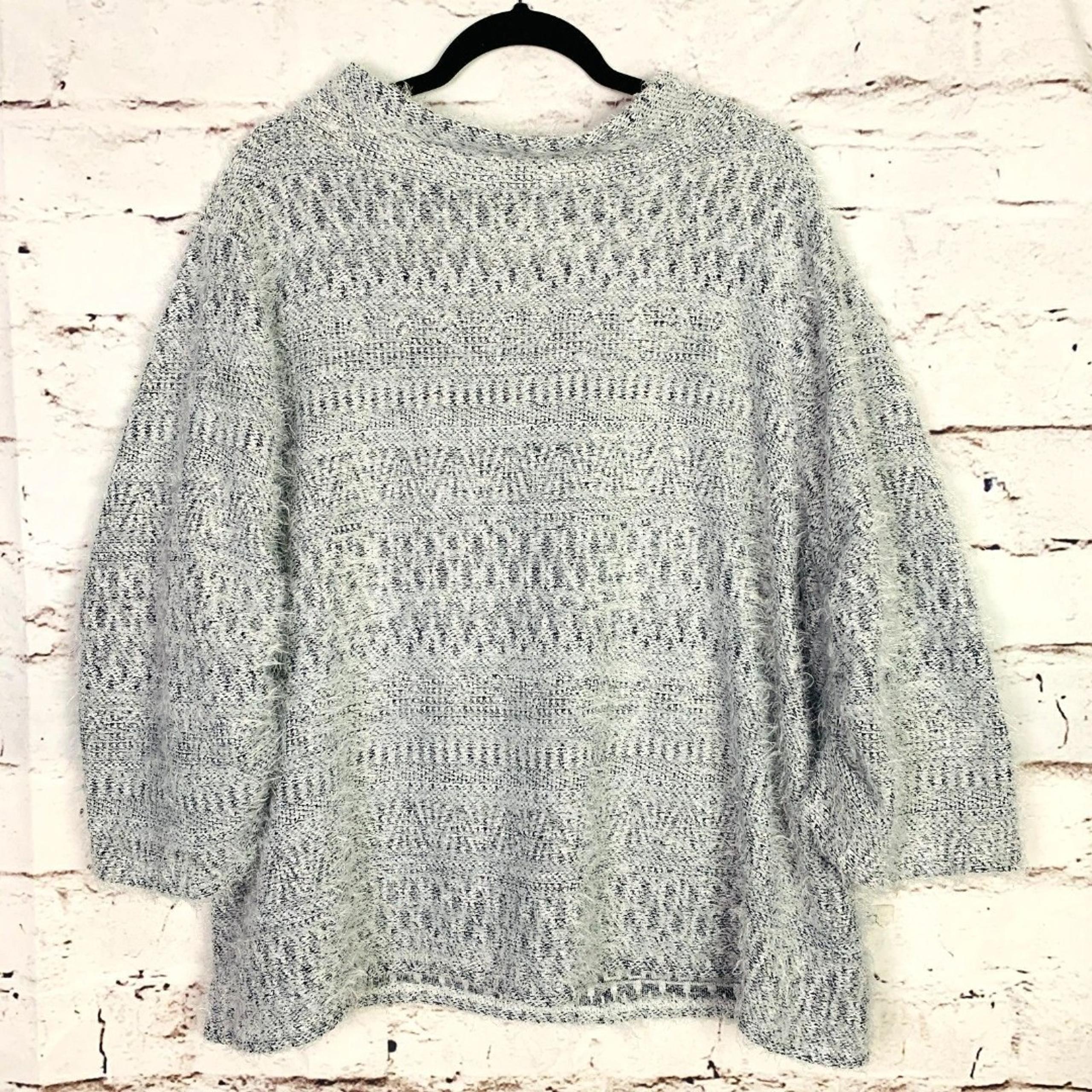 Vince Camuto Women's Teddy-Knit Mock-Neck Fuzzy Sweater, Gray, Size 2X Cozy Boho