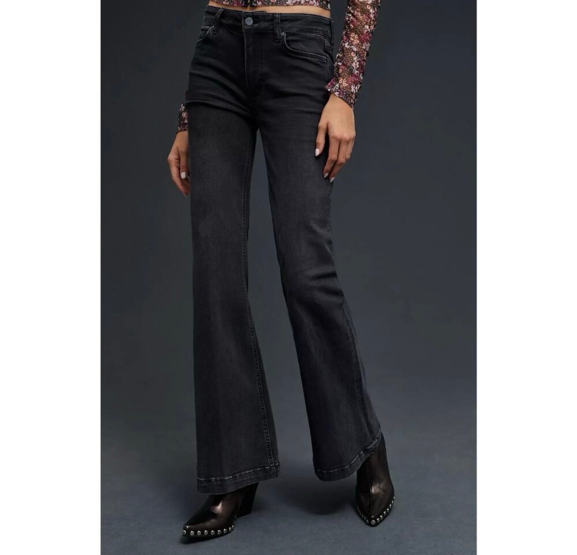 Paige Genevieve Flare Jeans Women’s Size 33 Faded Black Stretch Denim Boho