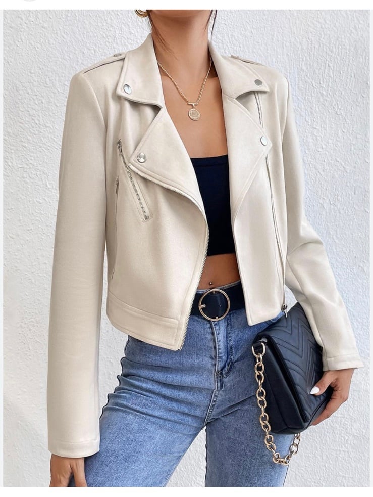 NWT Philosophy Faux Leather Suede Motto Jacket in cream