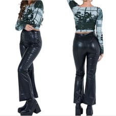 Princess Polly Faux Leather Pant Womens Size 12 Black High Waist Flare Leg Pant