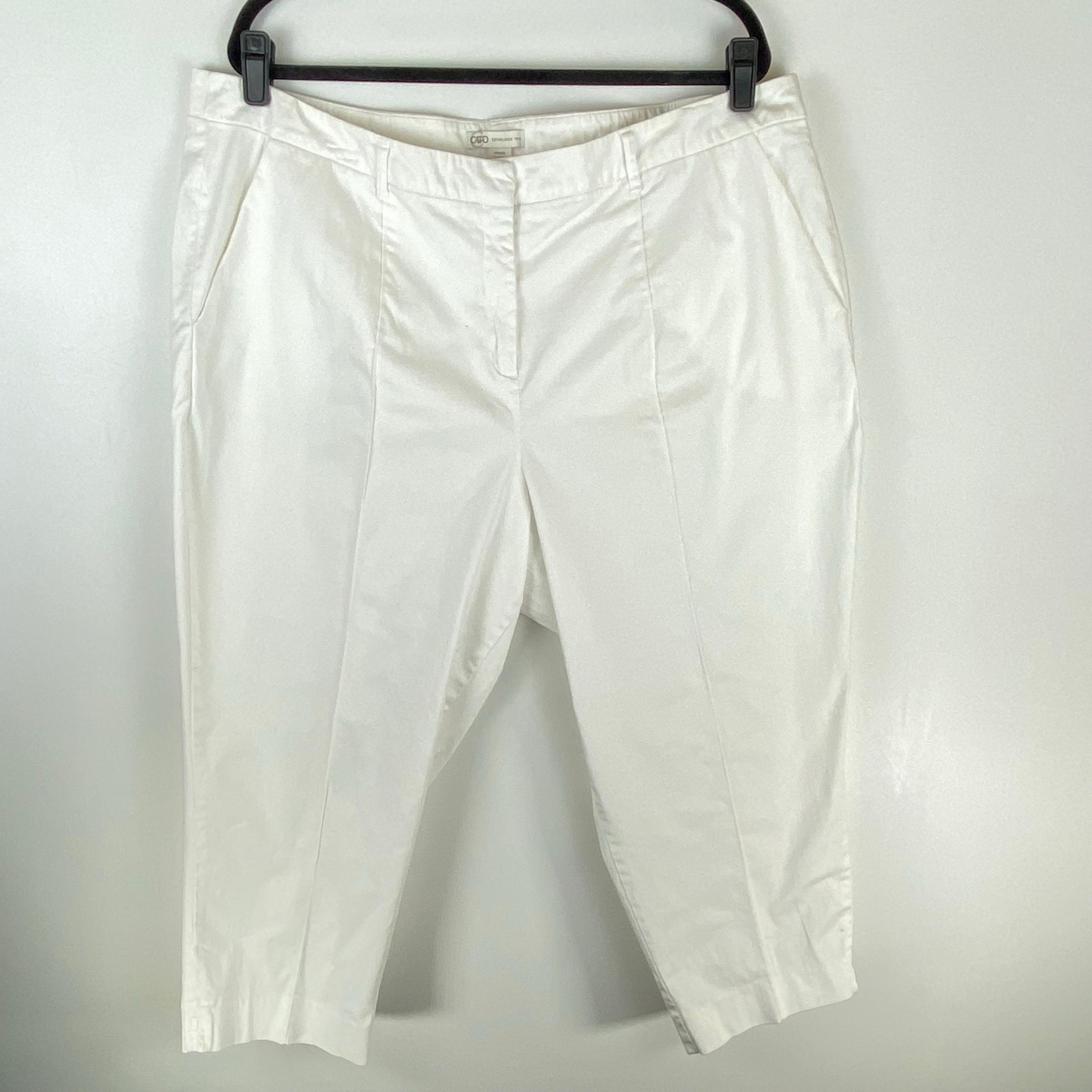 Cato Womens Plus 24W Chino Pants Capri Pockets White Hook N Eye Zip 21” Inseam