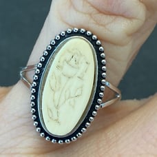 Vintage Sterling Clark and Coombs Ivory Carved Ring 7