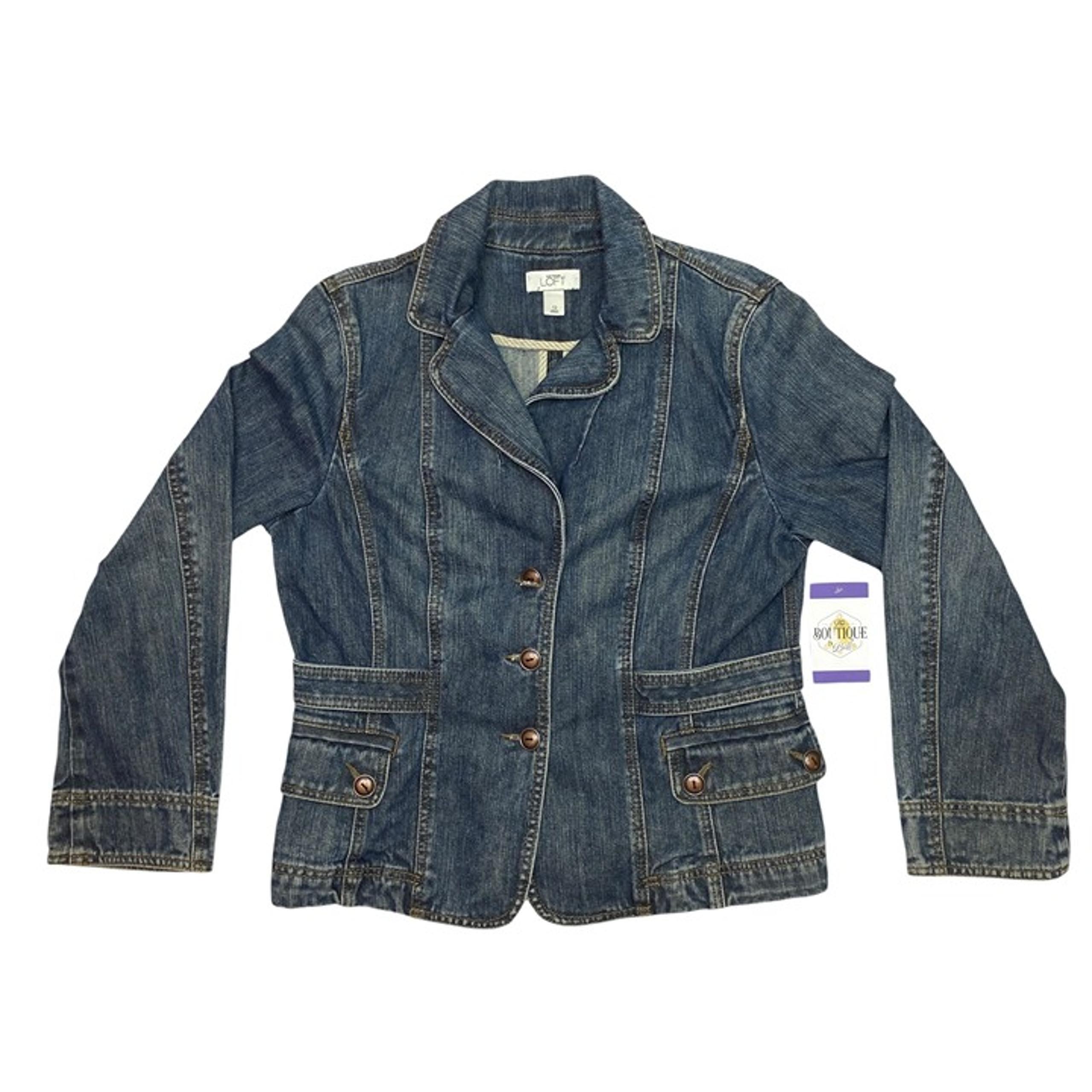 Ann Taylor Loft Womens 12 Denim Blazer Jacket Vintage Wash Tailored Fit Pockets