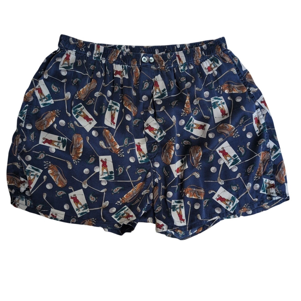 Vintage Victorias Secret Silk Button Fly Boxer Shorts Men Large Golf Novelty