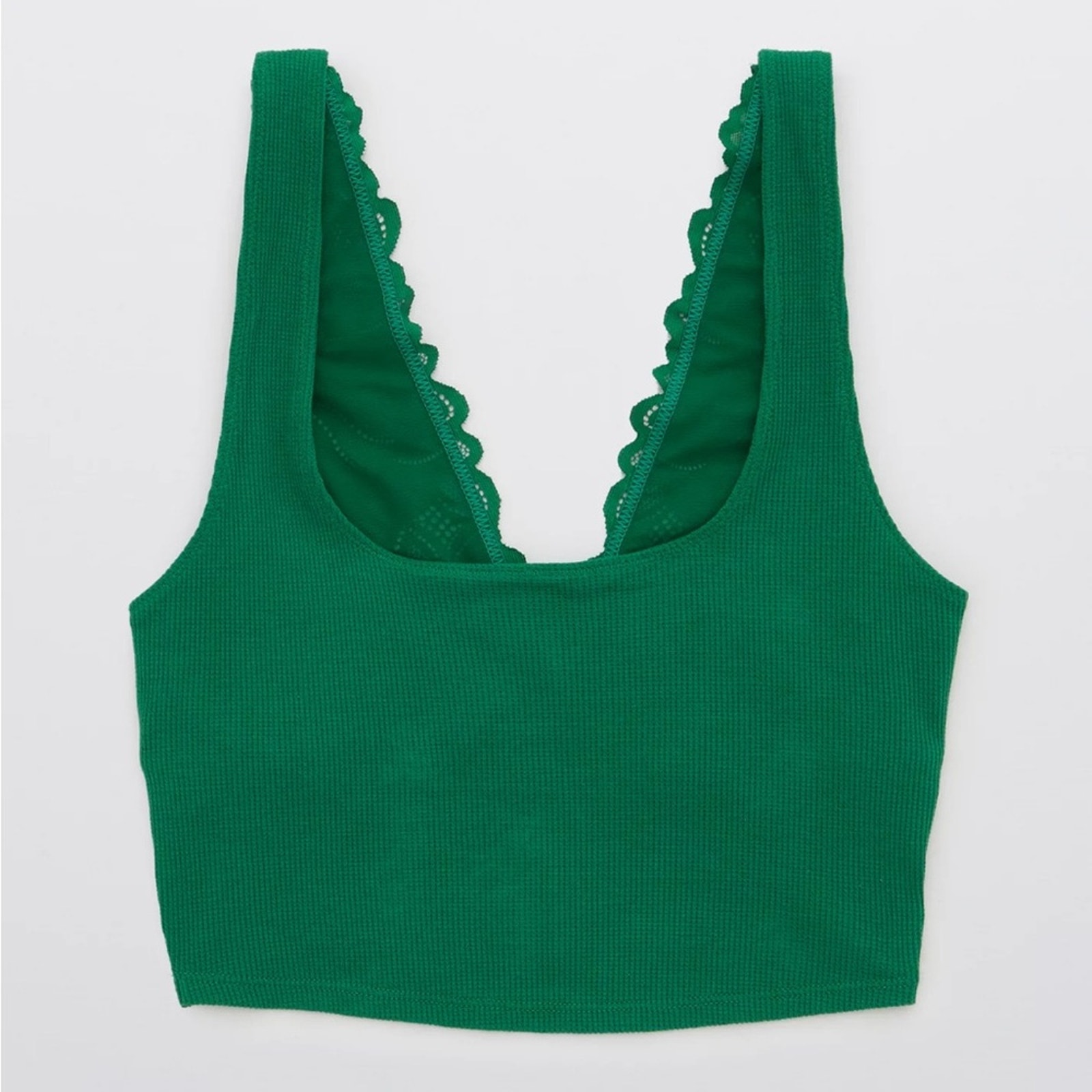 NWT Aerie Holiday Best Lace Waffle Longline Bralette in Everglades Green Medium