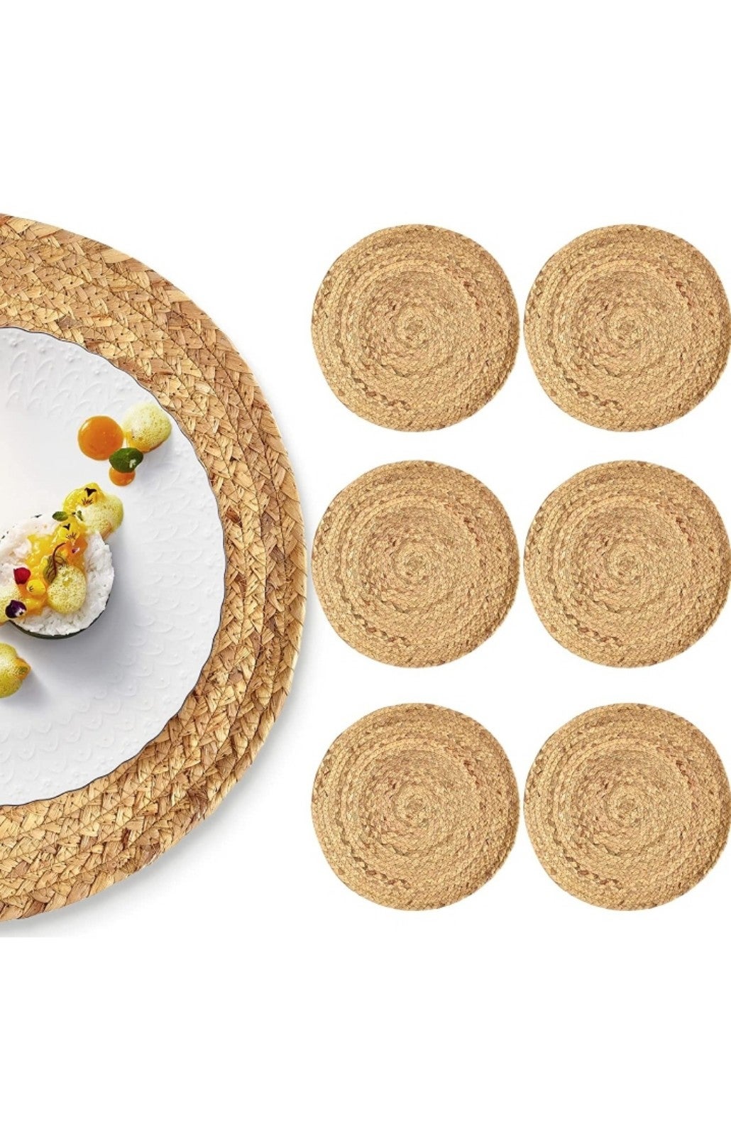 Augosta Woven Placemats Set of 6, Round Placemats 13.5“ for Dining Table, Farmho