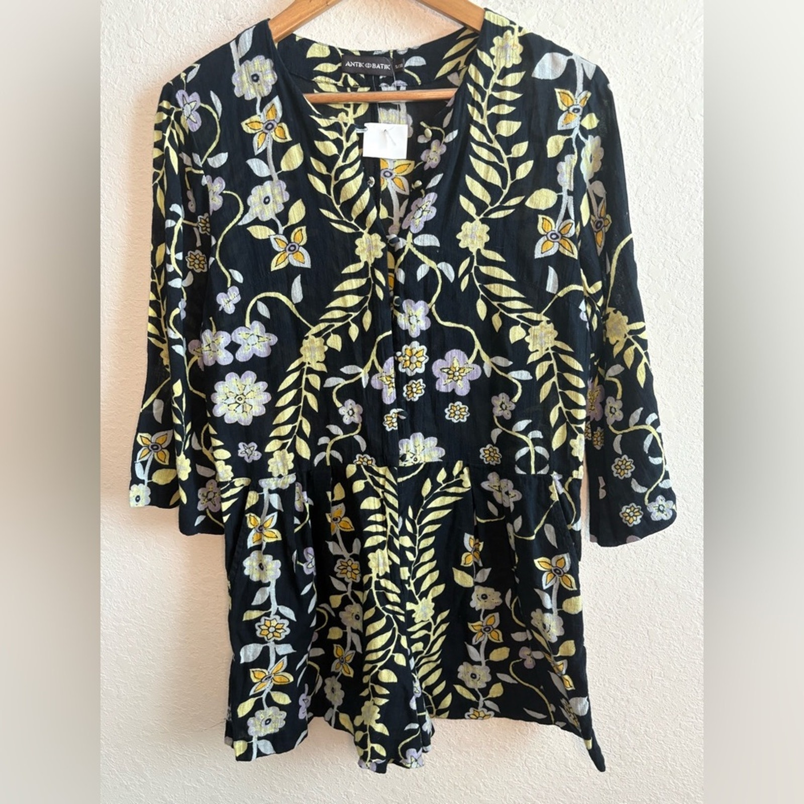 Anthropologie Antik Batik Black Floral Multicolor Romper
