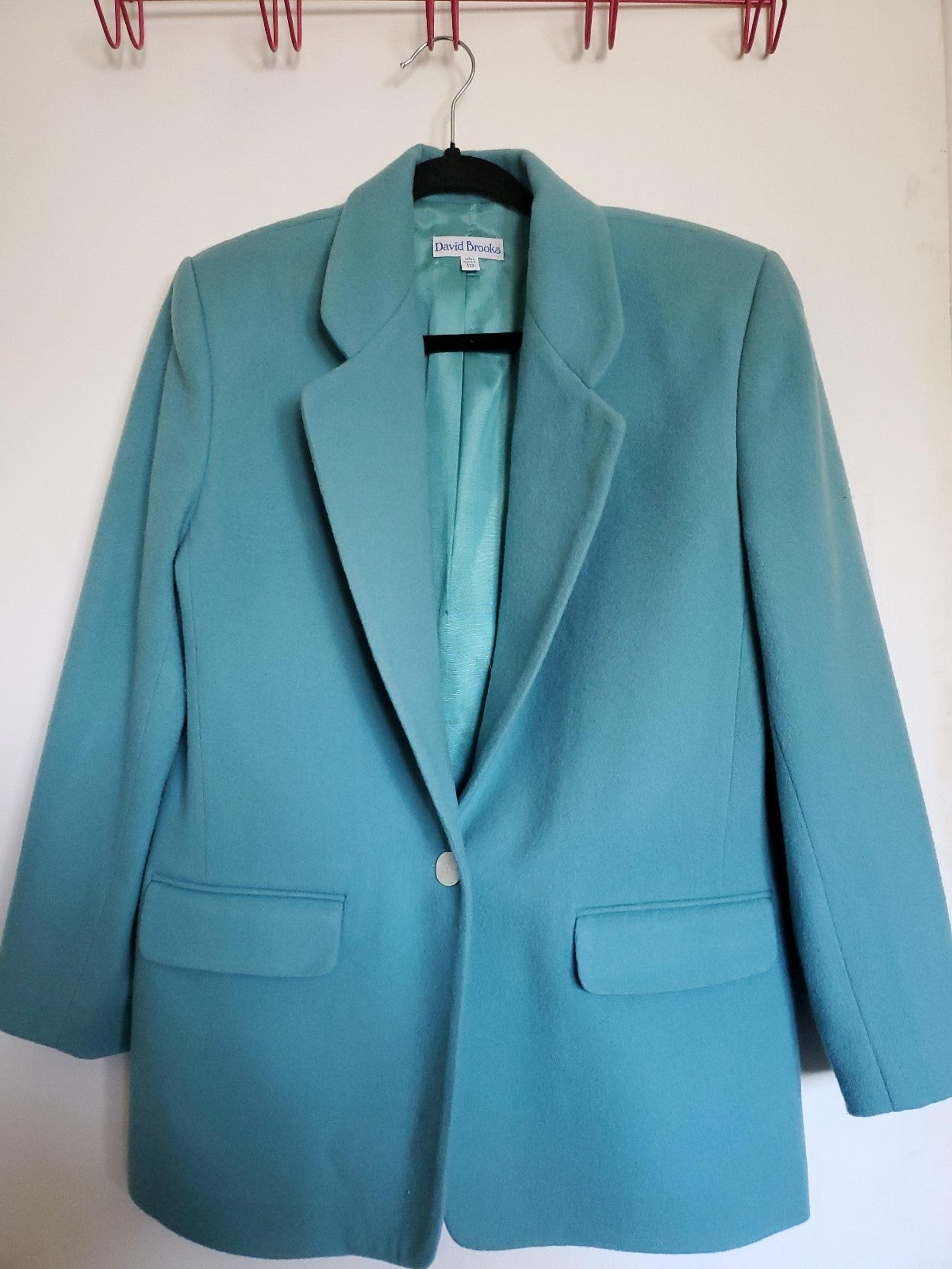 Vintage Women's David Brooks Teal Wool Blazer Size 10