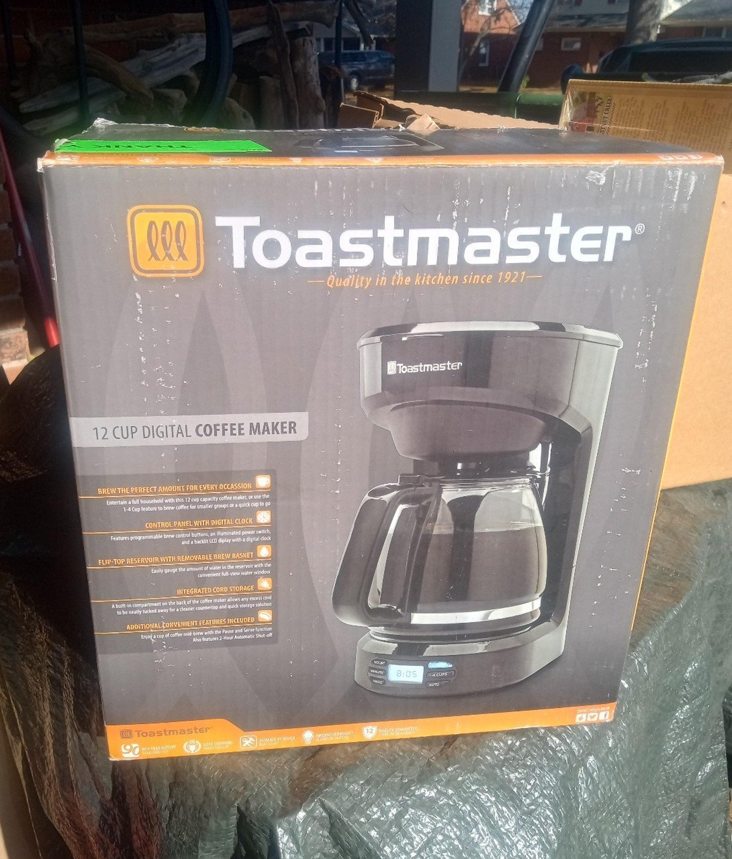 12 Cup Digital Programmable Coffee Maker Clock Glass TM-121CM Black - Toastmaster