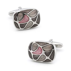 Gray and Pink Art Deco Rounded Rectangular Cufflinks