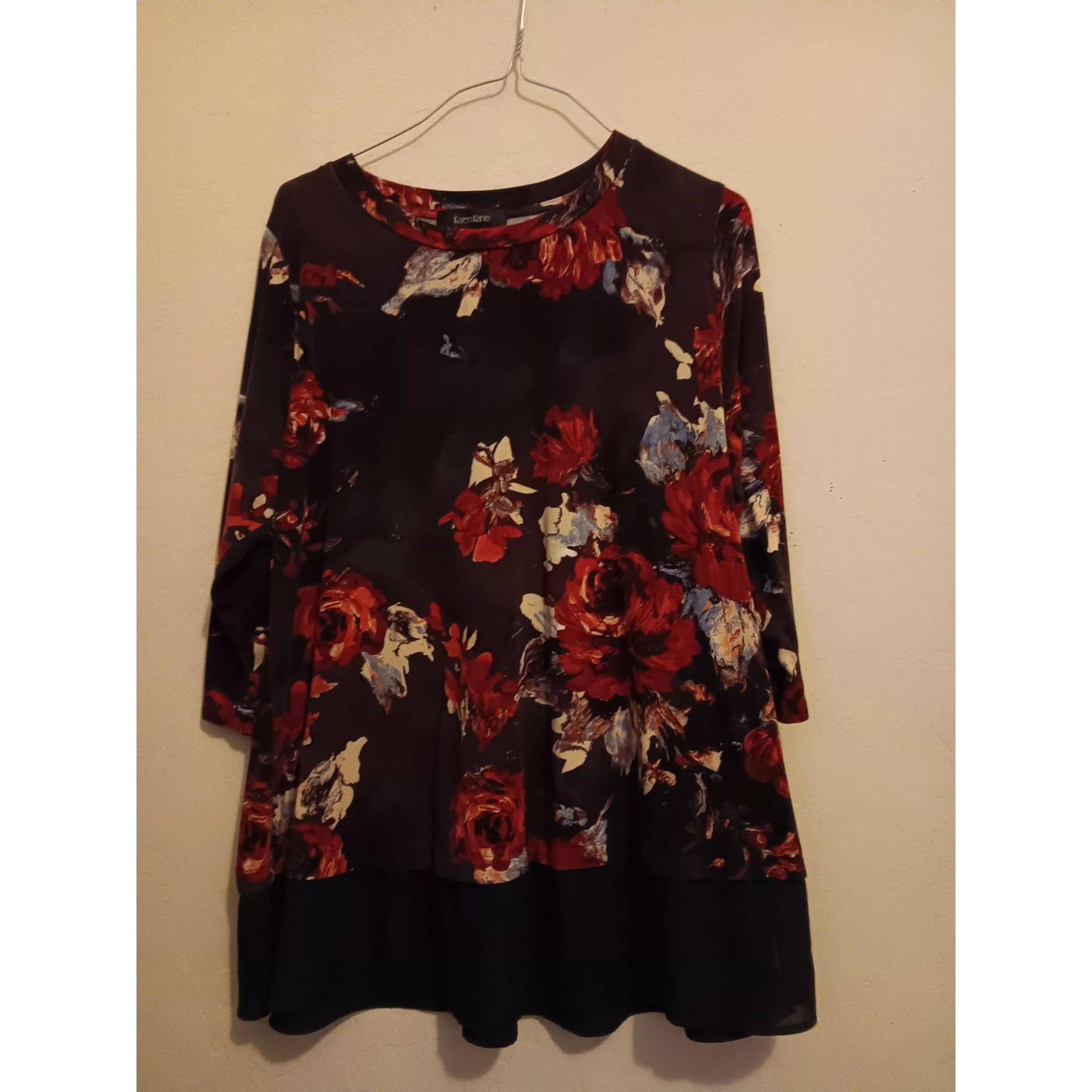 Karen Kane Blouse, Women's plus size 0X (14w) Black mukti color flowers, EUC
