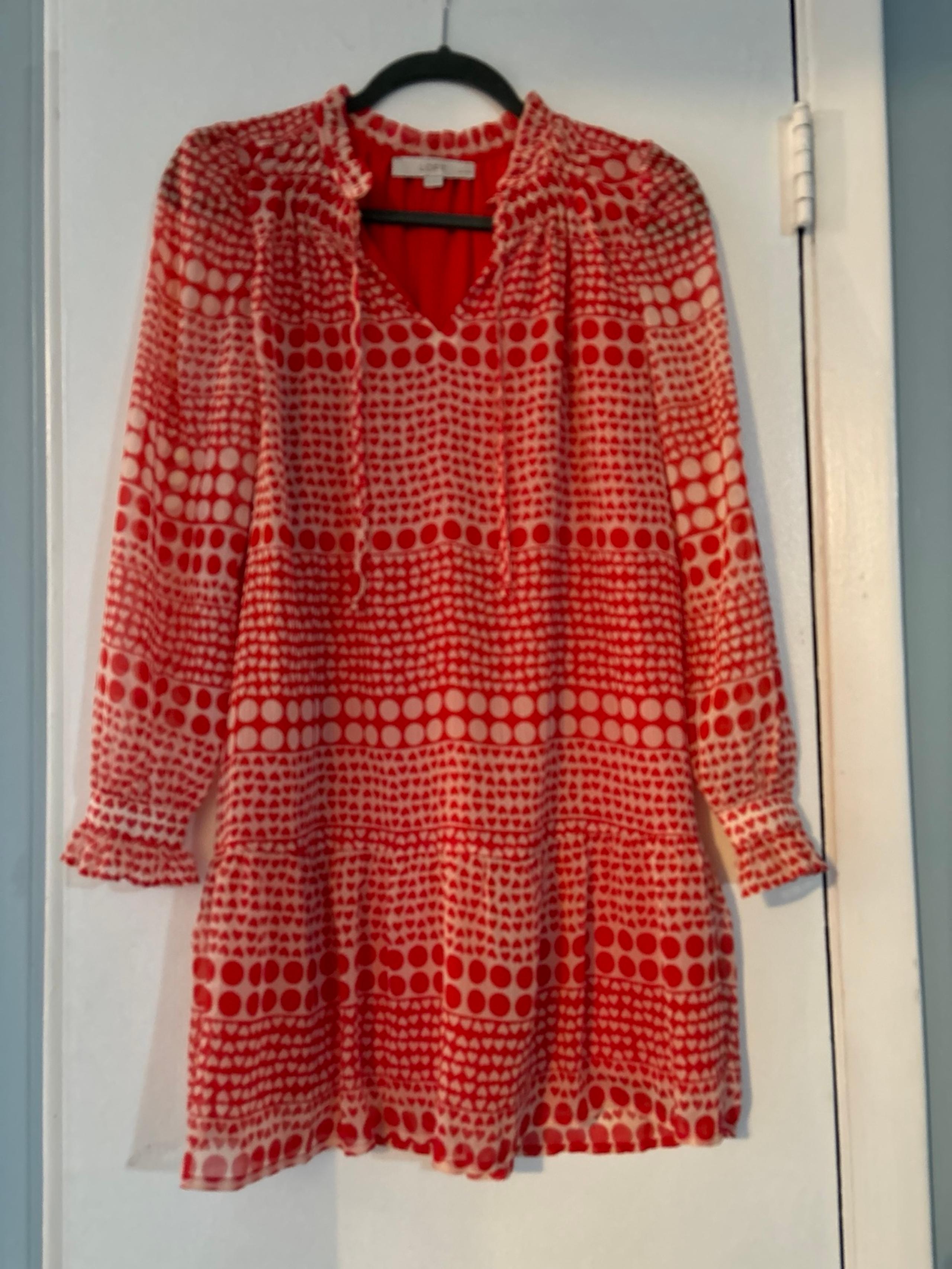 LOFT red dress with hearts