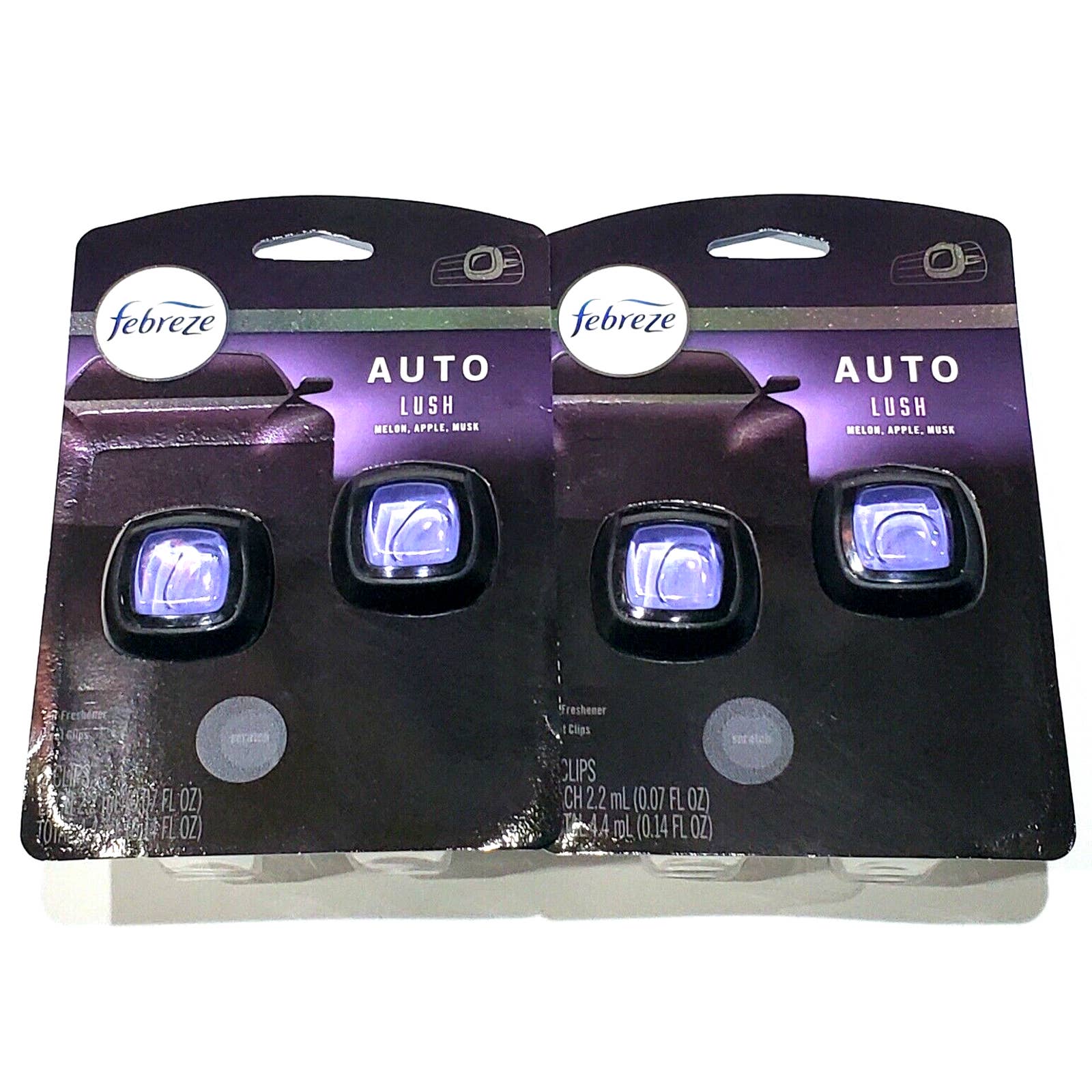 2 Packs Febreze Auto Lush Melon Apple Musk Air Freshener Vent Clips 4 Total