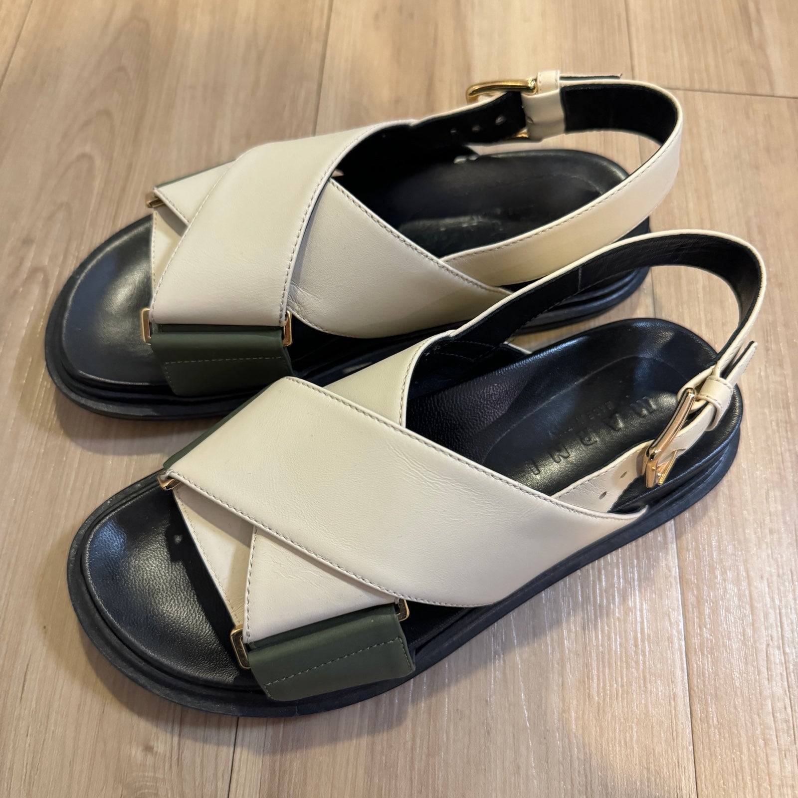 MARNI Fussbett Leather Sandals Bicolor Size 35