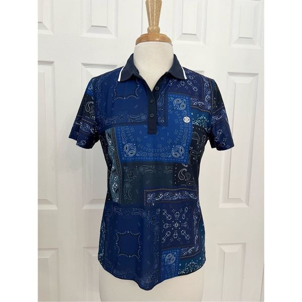 G/FORE Women's Navy Blue Bandana Tech Pique Polo Shirt Size Medium