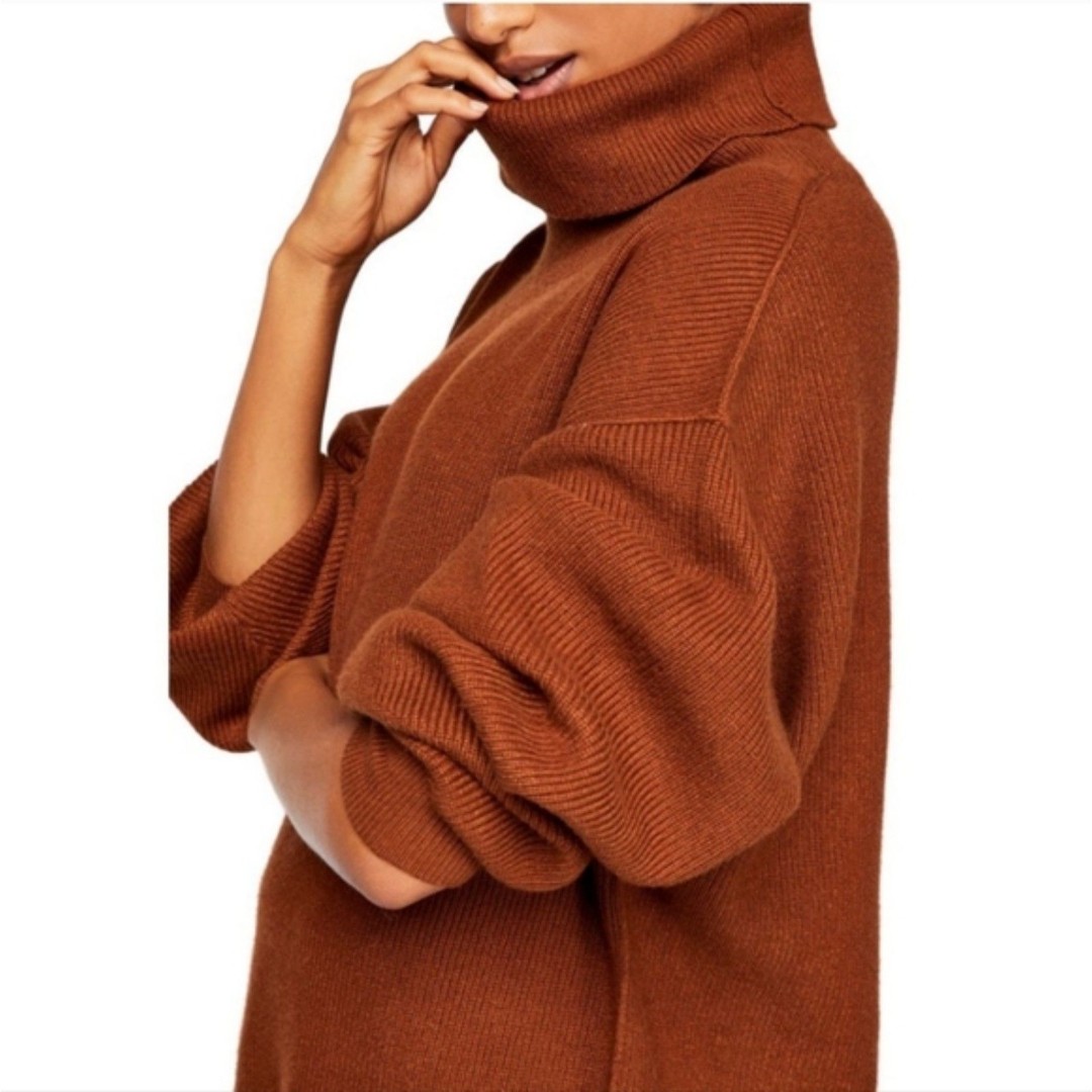 Free People Ribbed Oversized Cowl neck Sweater Brown Size Medium