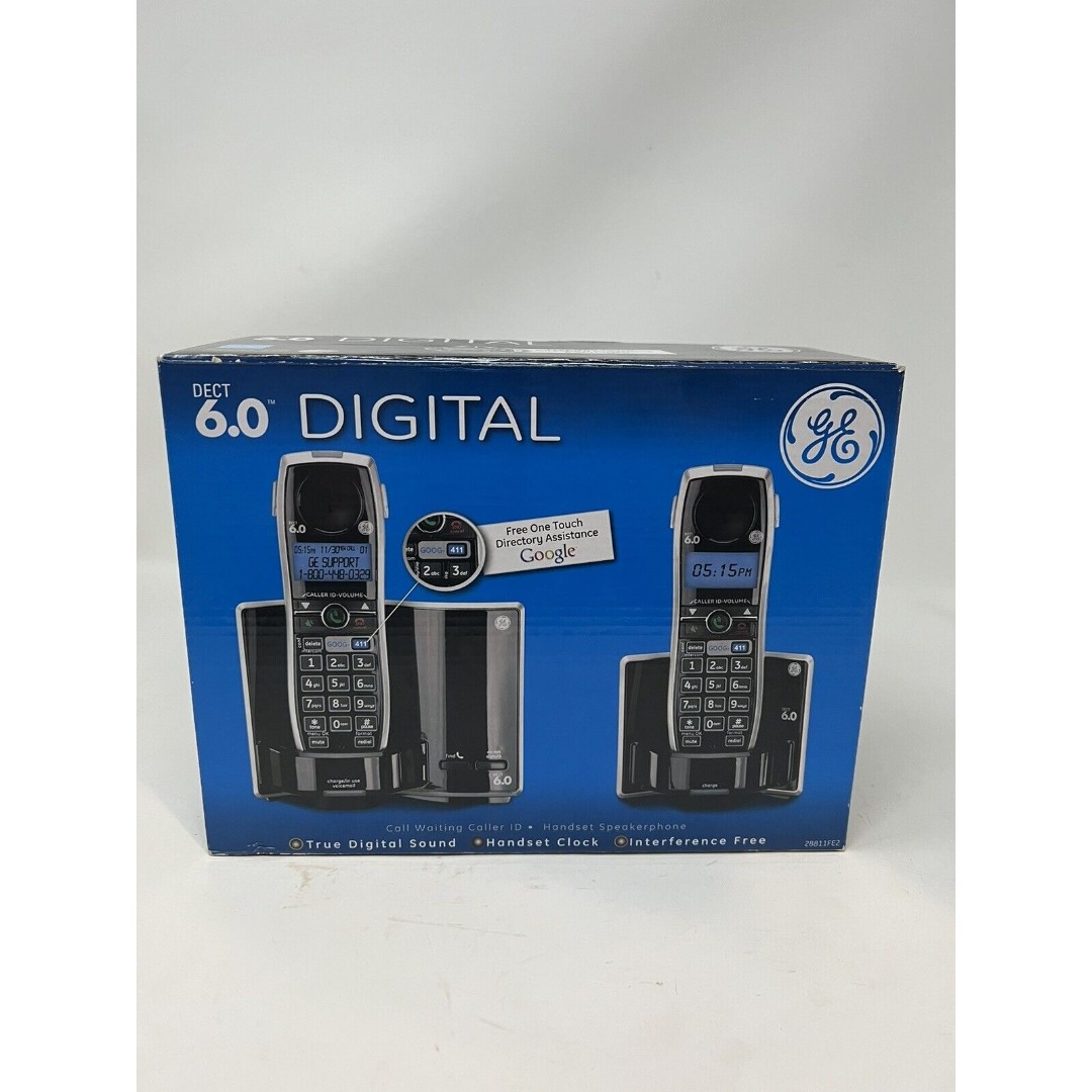 GE Dect 6.0 Digital 2 Handset Black Cordless Answering System with Google-411