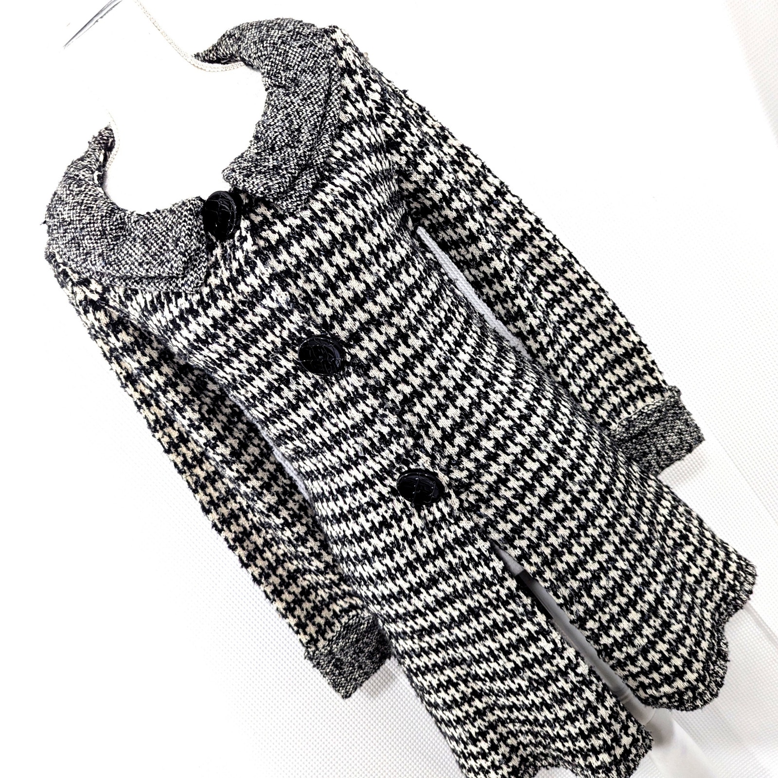 CURIO! FINE WOOL BLEND BLACK & WHITE HOUNDSTOOTH KNIT SWEATER JACKET! SZ PM