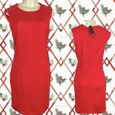 Premise M Red Princess Seams Grommet Shoulder Detail Sleeveless Sheath Dress