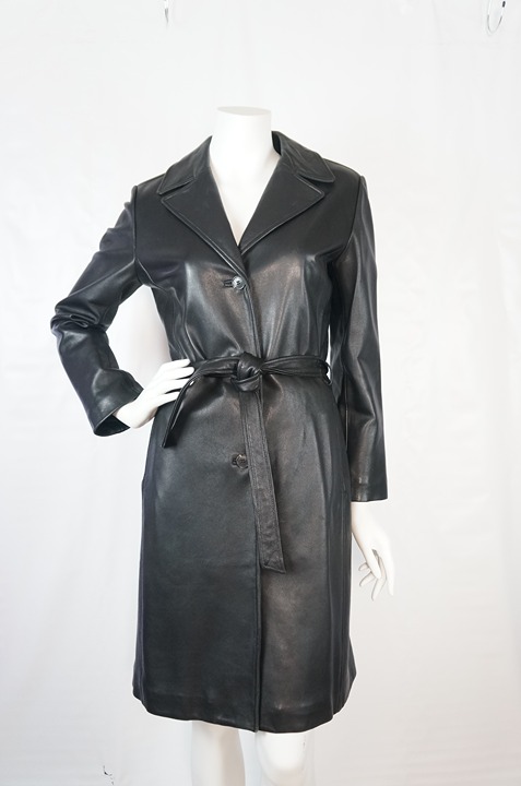 Andrew Marc Women's Black Leather Overcoat with Belt Size XS