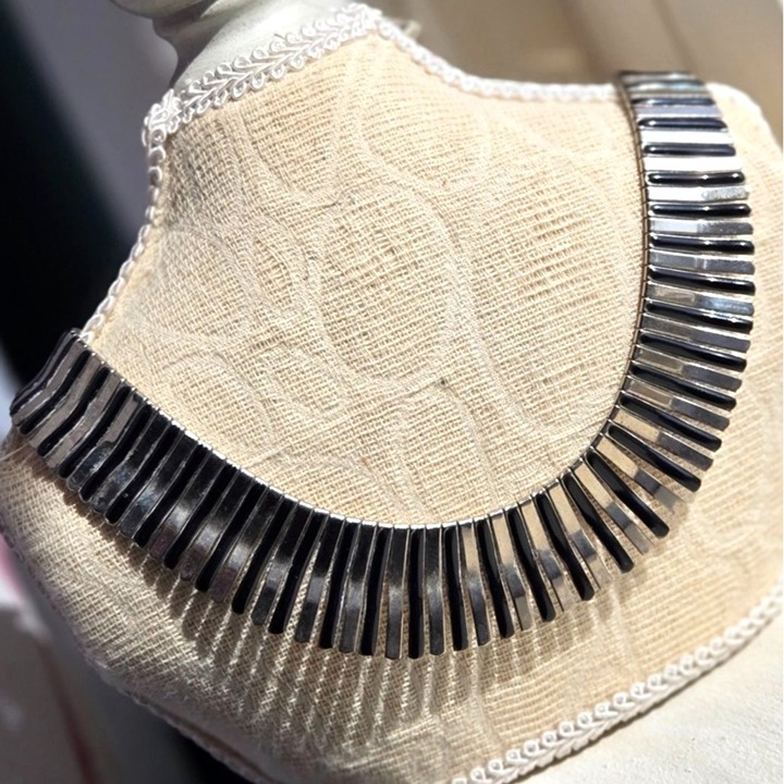 Vintage silver & black metal fringe bib Statement necklace MCM Jewelry chocker