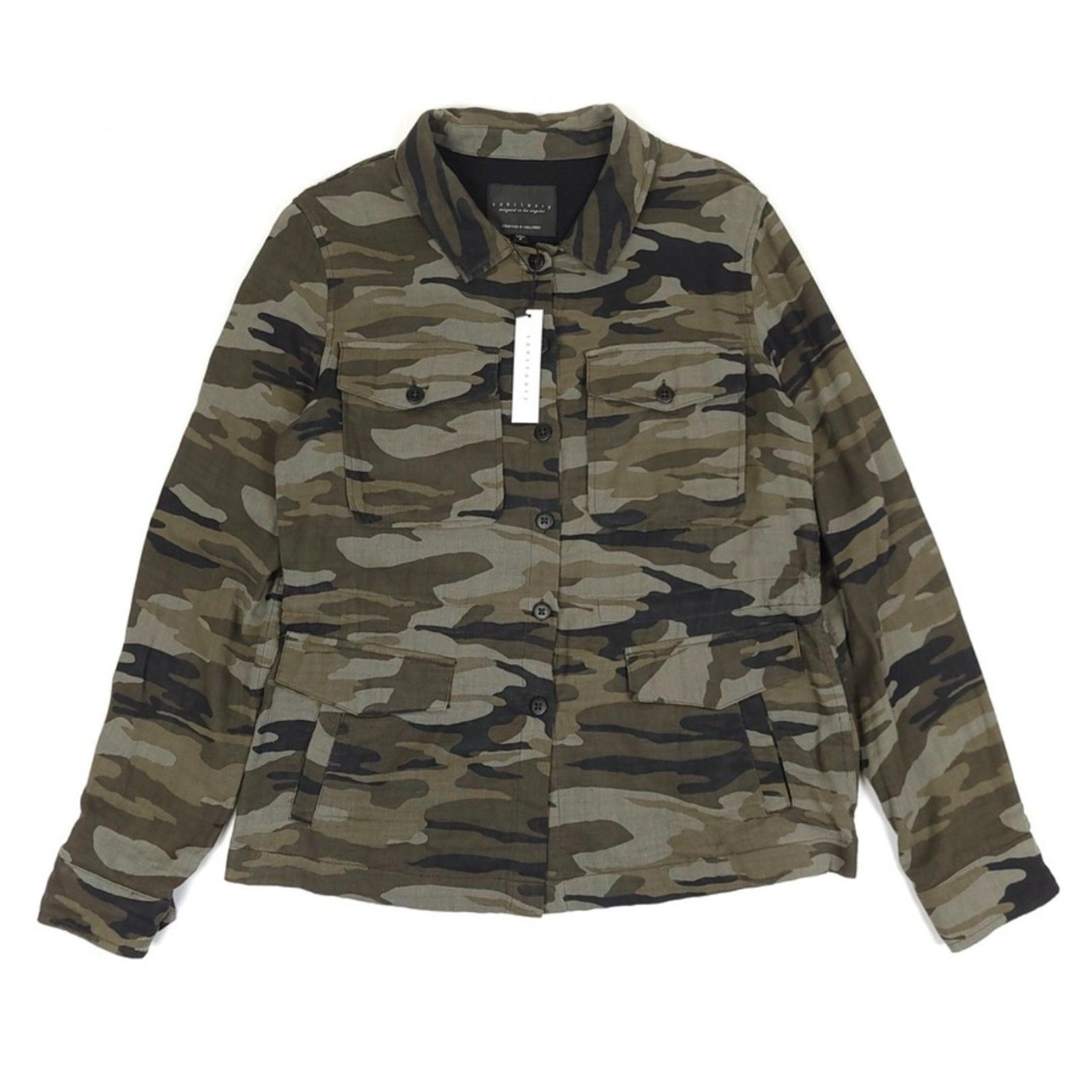 SANCTUARY Peace Keeper Military Jacket Button Down Green Garden Camo Women Small