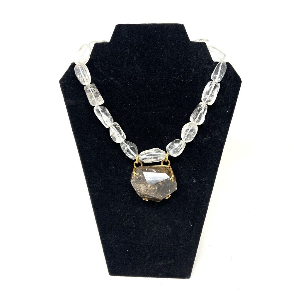 Philippe Ferrandis Paris Clear & Smoky Quartz Pendant Necklace 18in Vintage OOAK