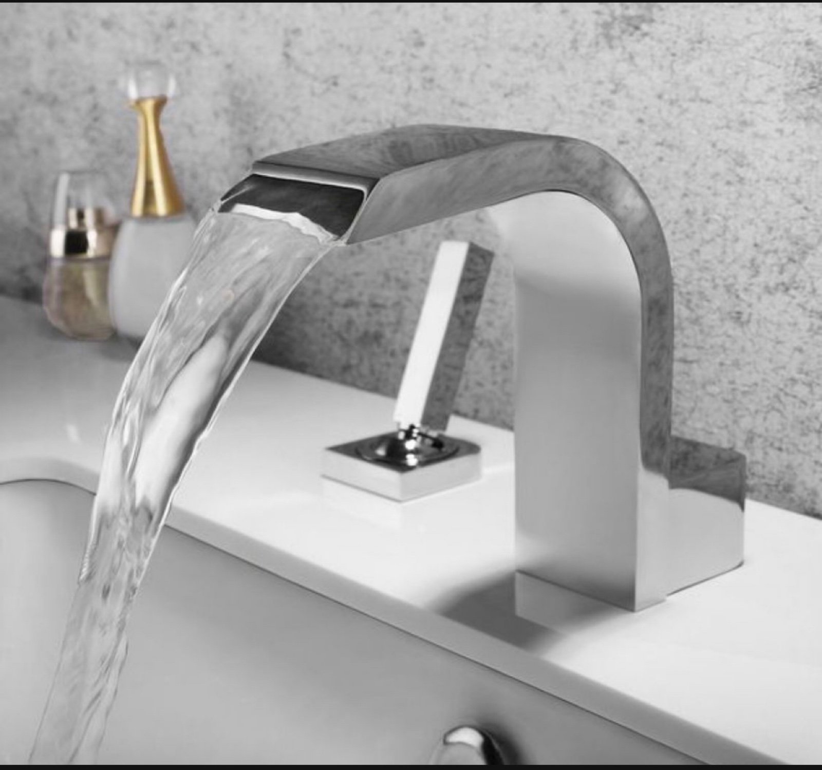 Contemporary Widespread Waterfall Spout Deck Mounted Bathroom Sink Faucet Double