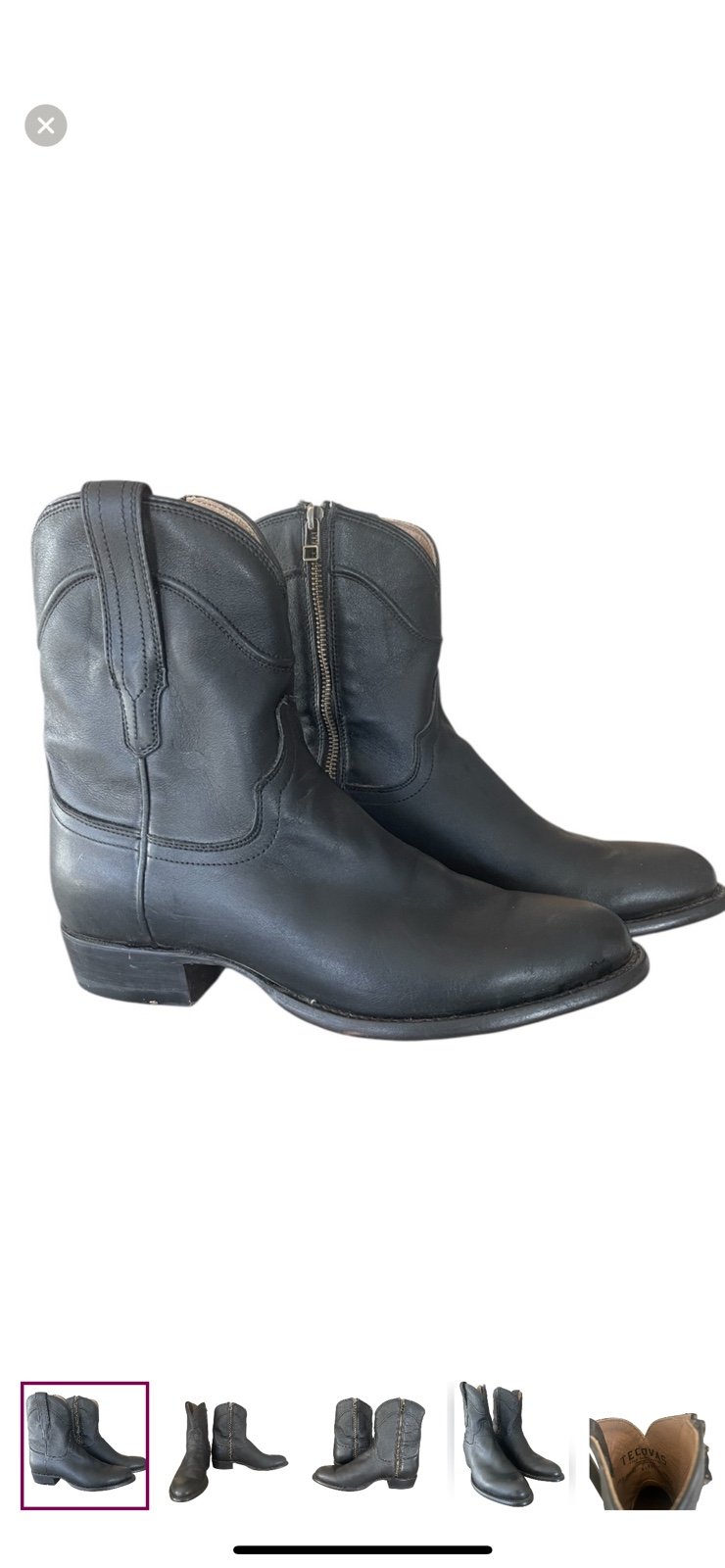 Tecovas The Dean Men's Roper Cowboy Boots Black Leather Zip Up Mid Calf Size 8.5