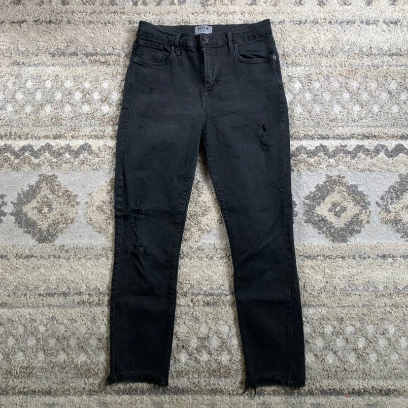 Agolde Toni Mid-Rise Black Distressed Stretch Slim Fit Ankle Jeans 28x26