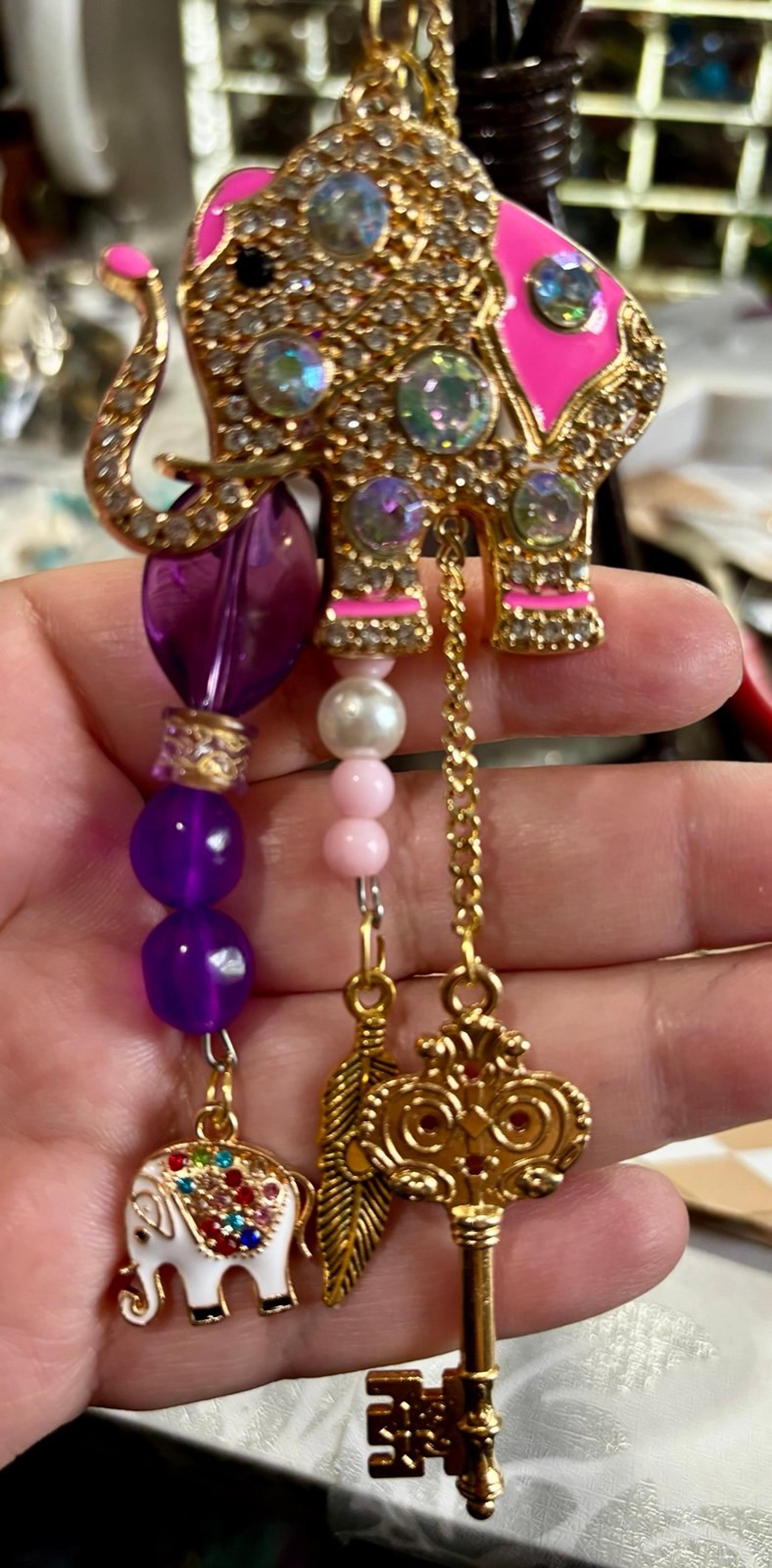 Unique,one-of-a-kind, boho-chic,bag backpack purse charm upcycle Elephant Charm