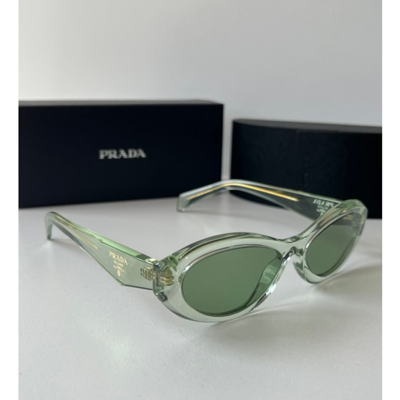 NEW Prada PR26ZS Transparent Sage Logo Cat Eye Sunglasses
