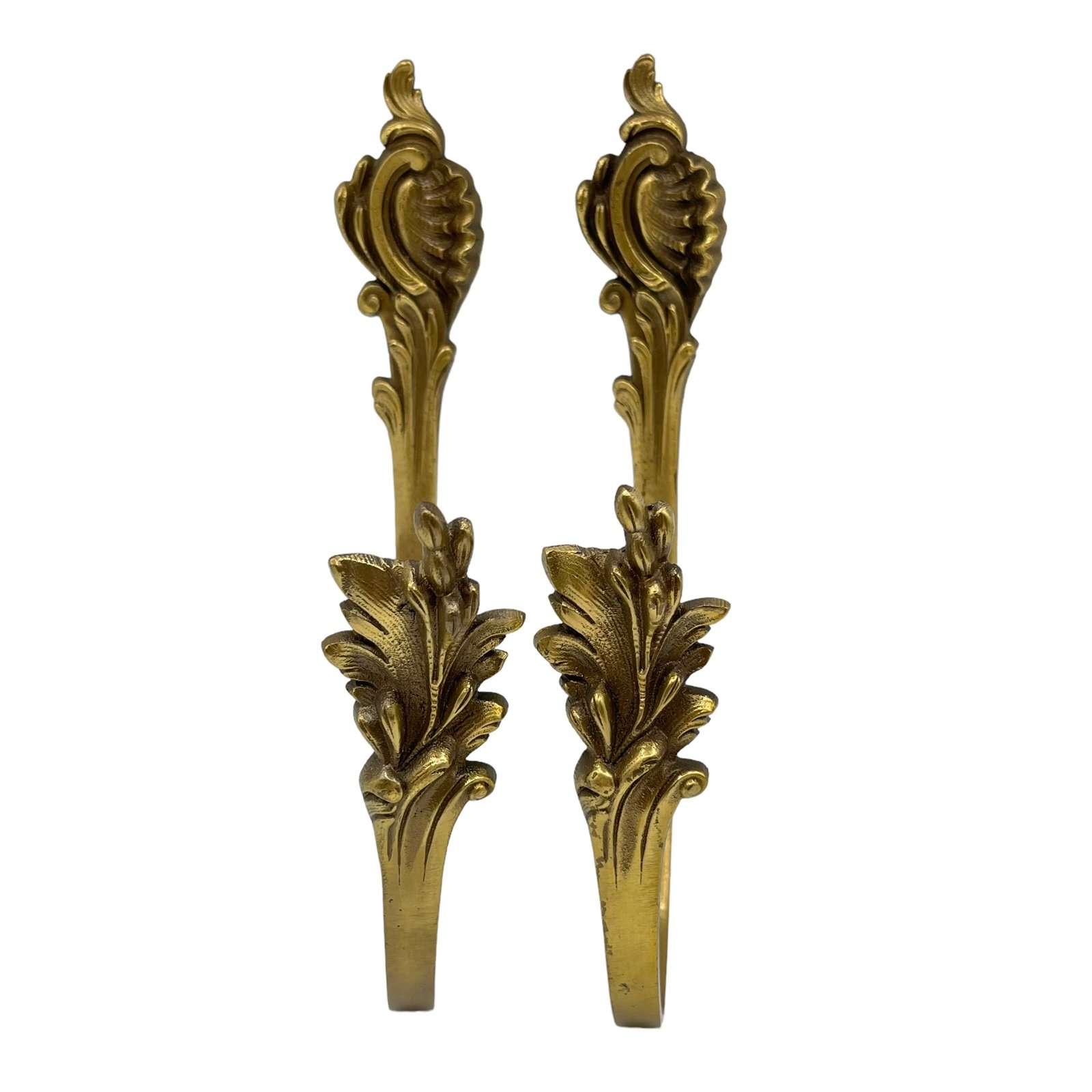 Antique German Brass Leaf Drapery Curtain Tieback Holdback Hook Hardware Salvage