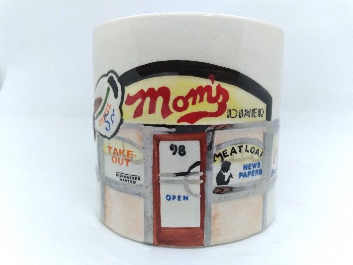 Vtg Early Henry Cavanagh signed outside diner scene 50's style decorated mug