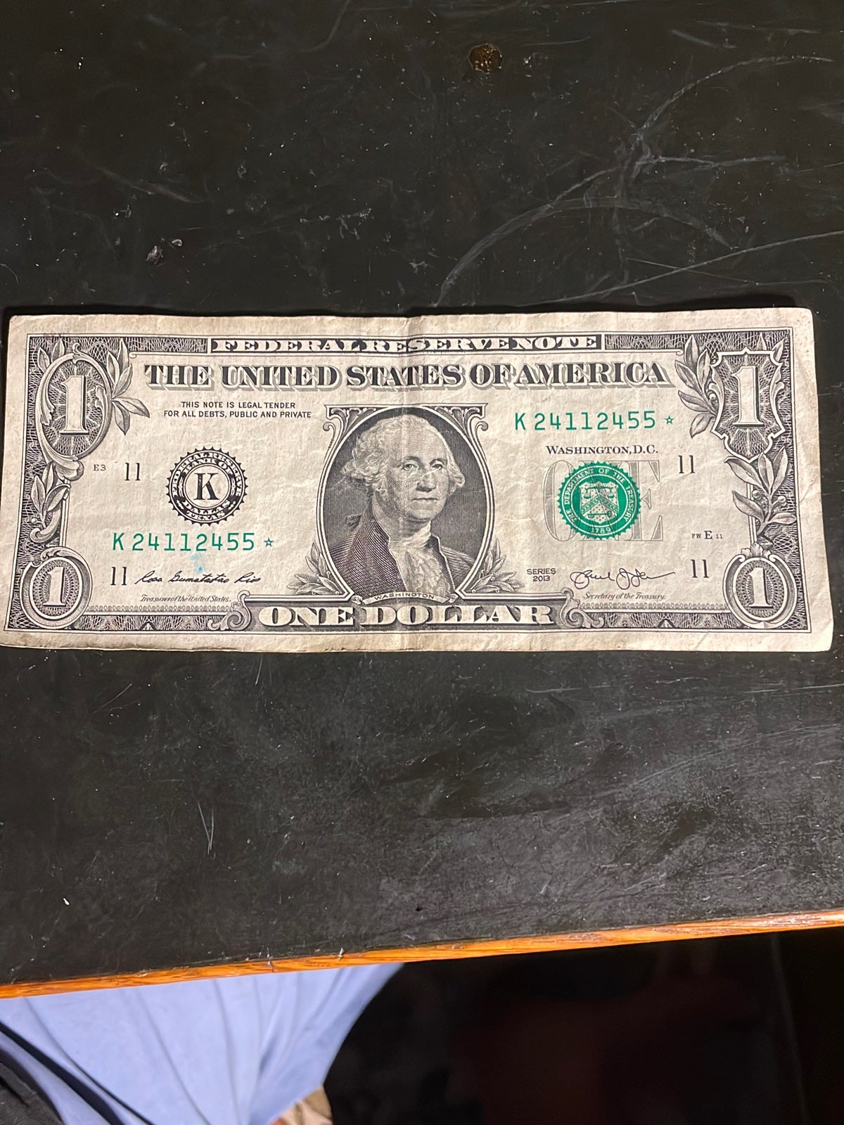 Star note 24112455 and This is a very cool number! 95.0 Error green ink Backside