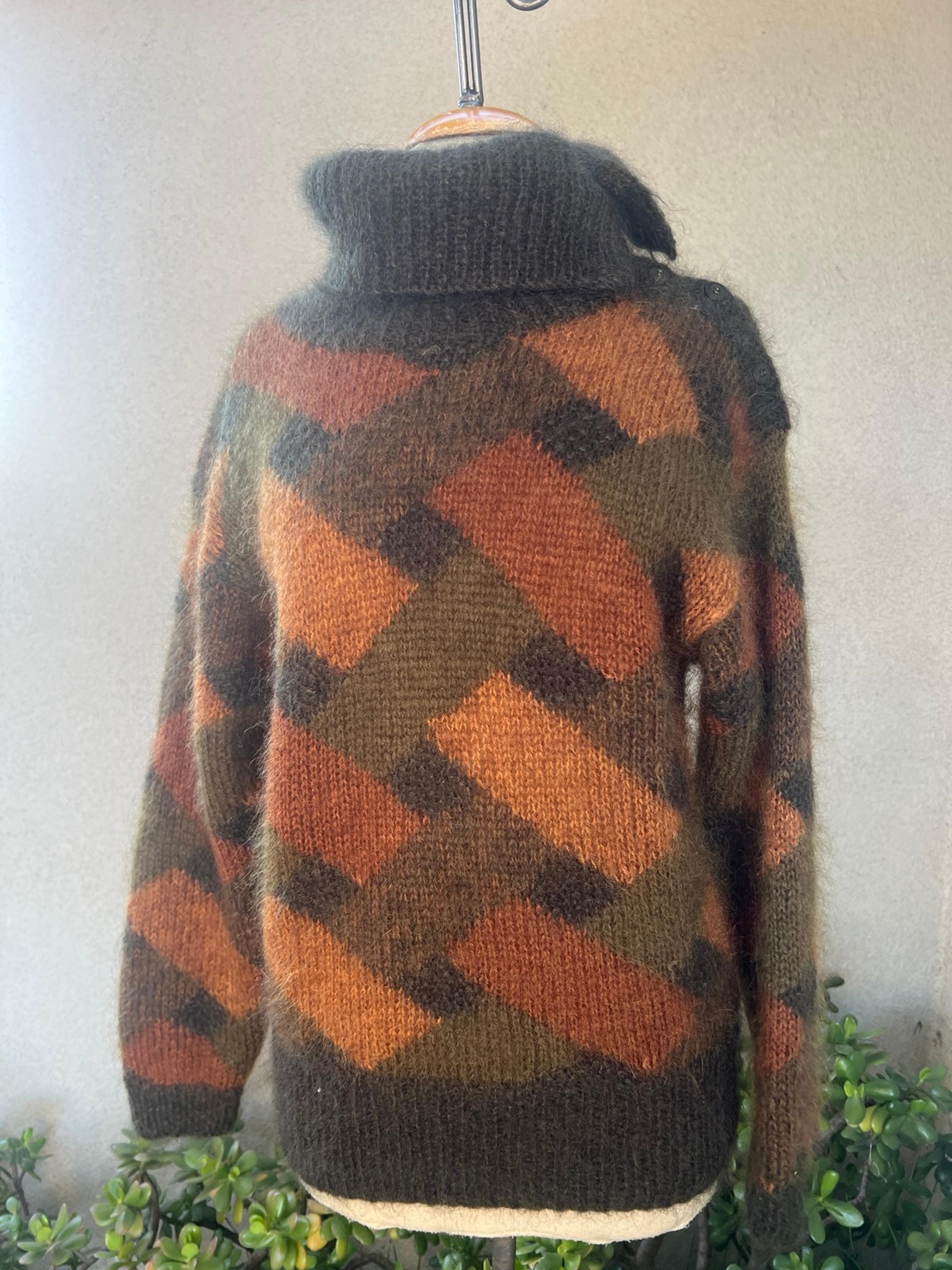 Vintage mohair sweater Cowl neck buttons fall colors Sz M  Ellen Tracy