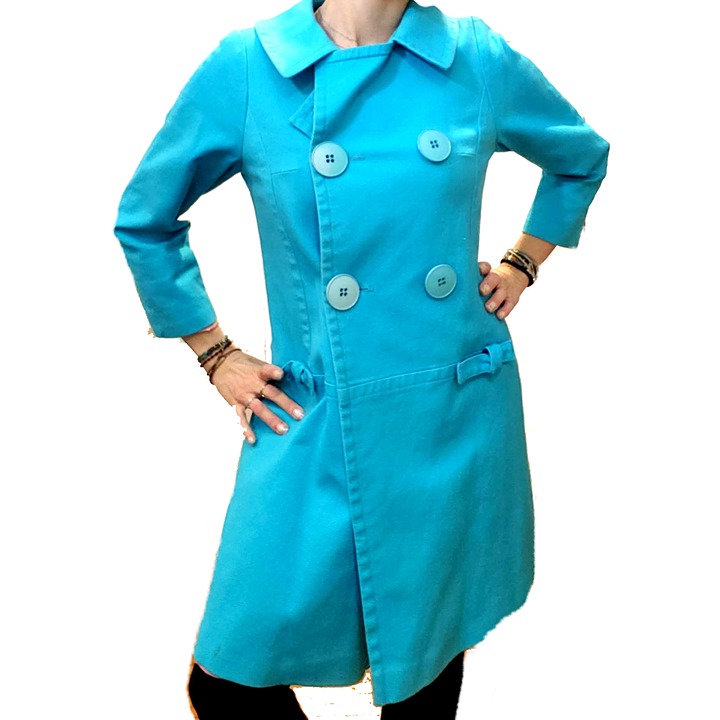 Vintage 90's Swing Bill Blass Bright Blue Spring Pea Coat Size 4