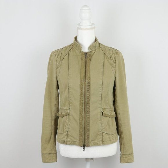 Hei Hei Anthropologie Women's Small Tan Cotton Woven Full Zip Jacket