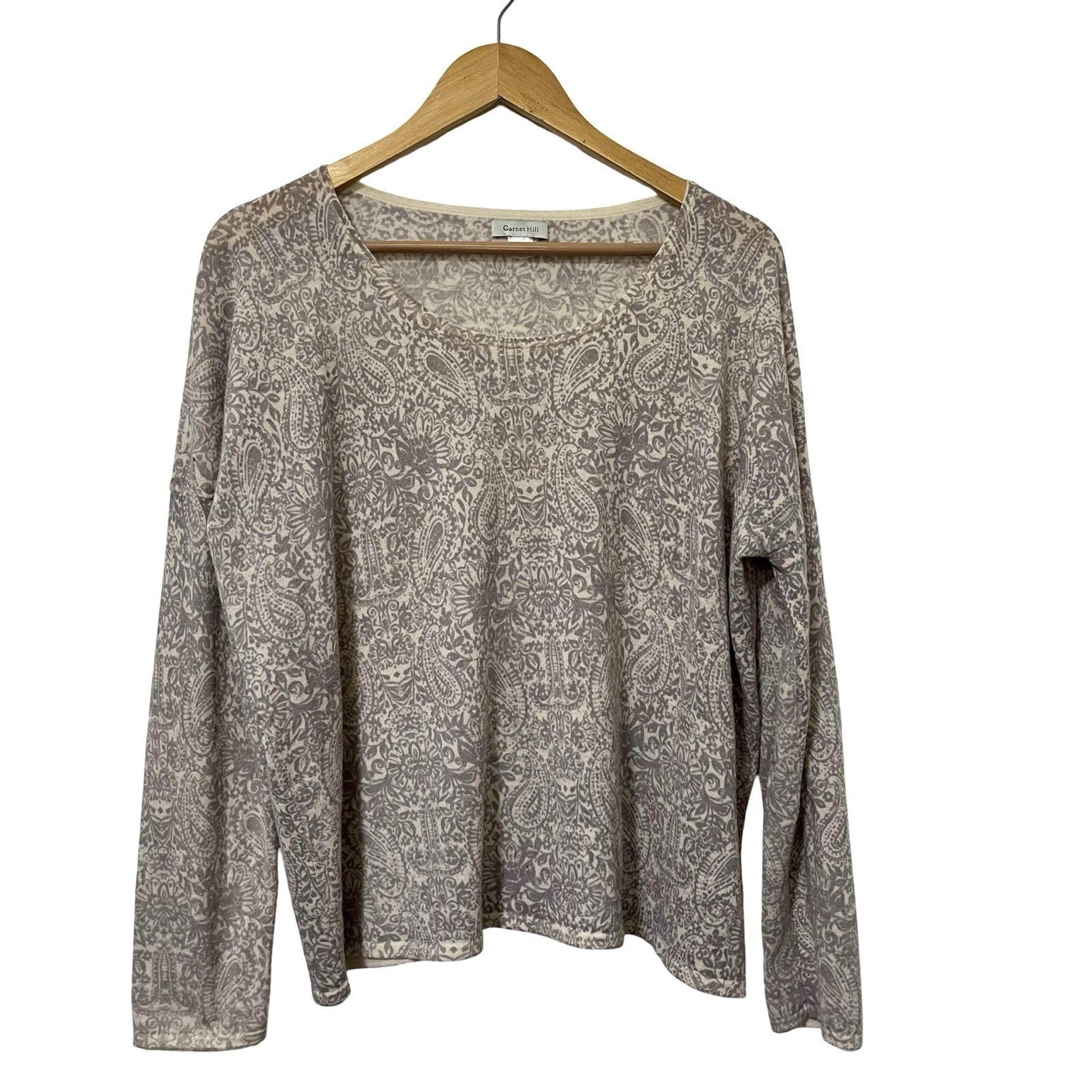 Garnet Hill Paisley Soft Merino Wool Sweater Size L Round Neck Quiet Luxury