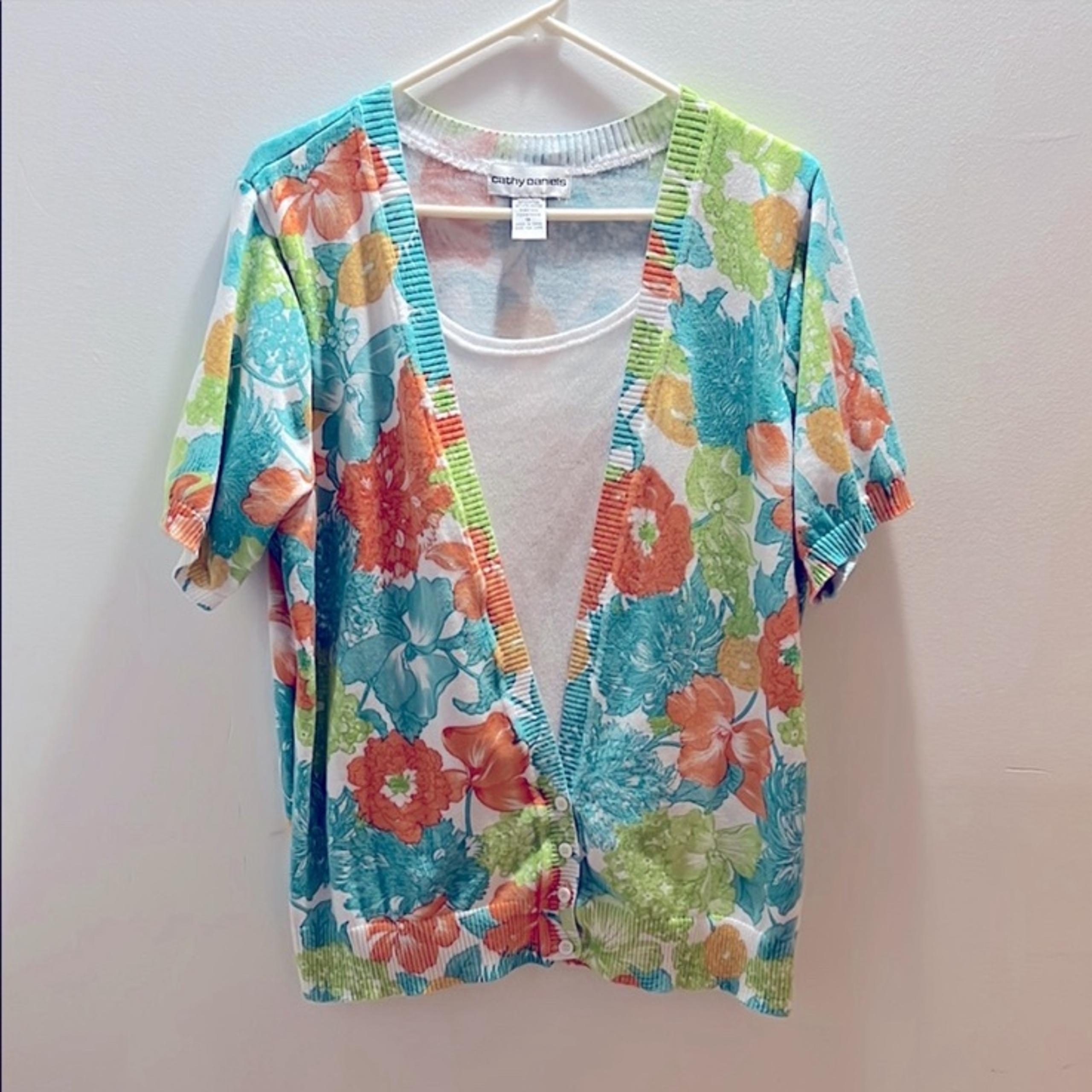 Cathy Daniels Size 1X Floral Short Sleeve Women’s Cardigan Set