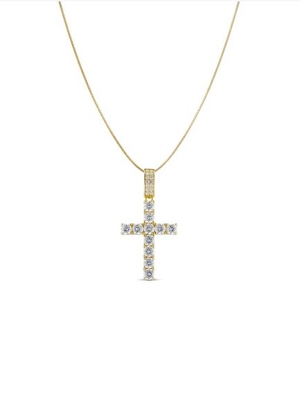 Gold and CZ Diamond Cross Pendent Necklace