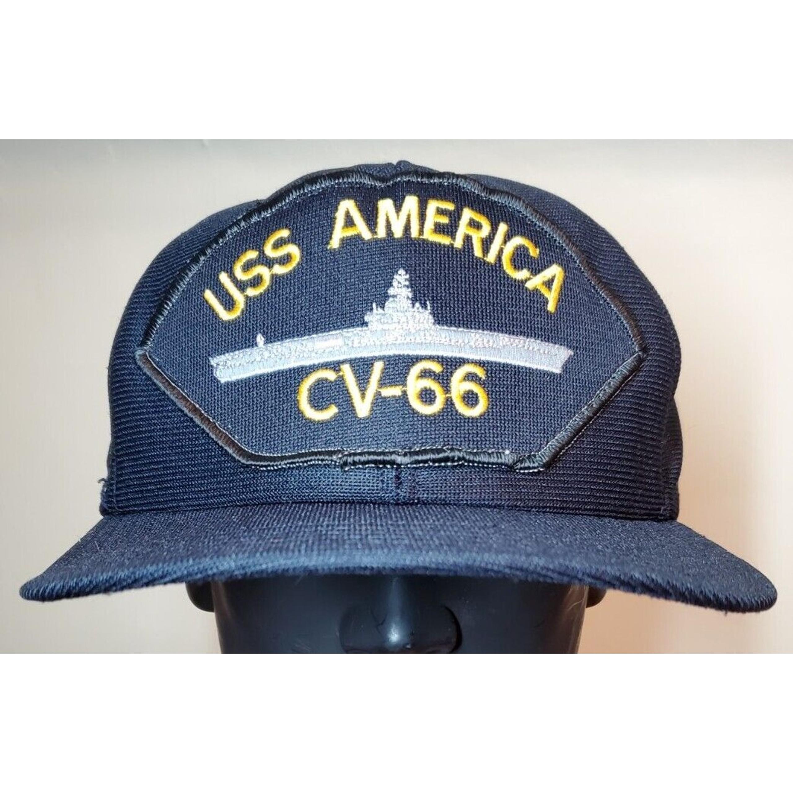 Vintage USS America CV-66 Trucker Hat Black Snapback Cap Navy Ship Military USA