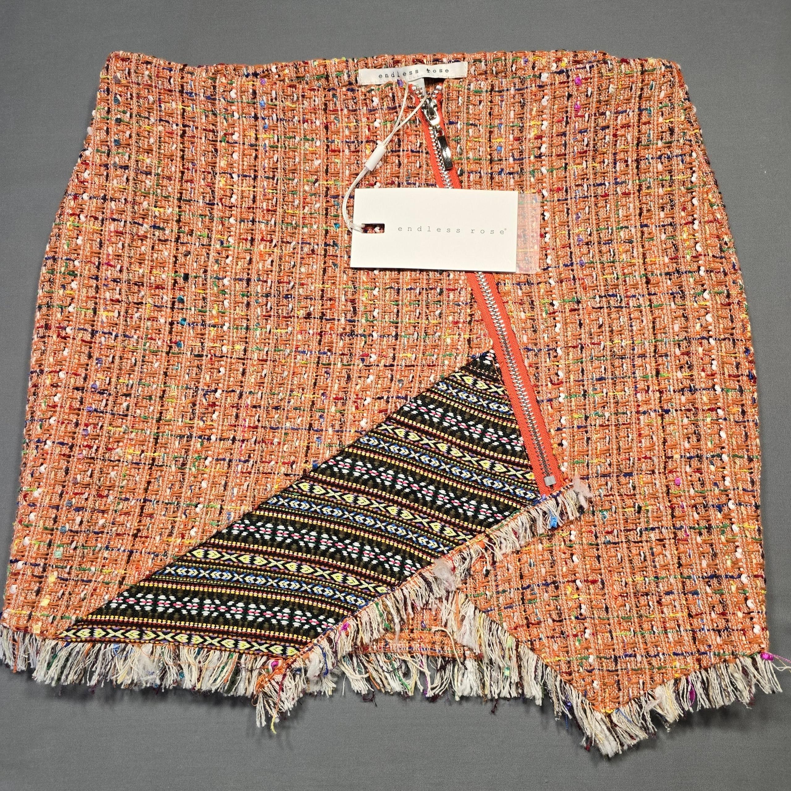 Endless Rose Women Skirt Size S Orange Mini Woven Knit Grunge Raw Hem Aline Zip